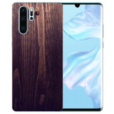 Huawei P30 Pro Silikon TPU Hülle mit Bilddruck HolzOptik Dunkelbraun 