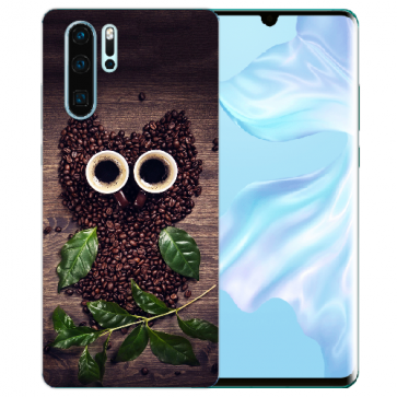 Silikon TPU Hülle mit Bilddruck Kaffee Eule für Huawei P30 Pro