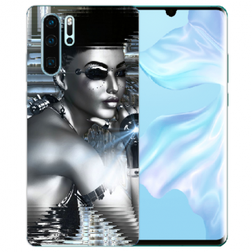 Huawei P30 Pro Silikon TPU Handy Hülle mit Bilddruck Robot Girl