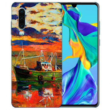 Huawei P30 Silikon TPU Handy Hülle mit Bilddruck Gemälde Etui