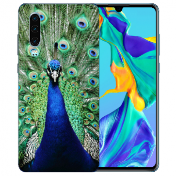 Huawei P30 Silikon TPU Case Schutzhülle mit Bilddruck Pfau Etui