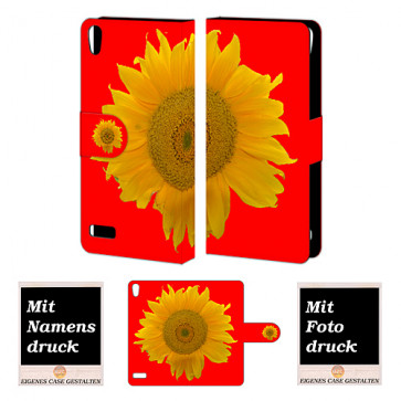 Huawei Ascend P6 Handy Tasche Hülle mit Sonnenblumen Bilddruck