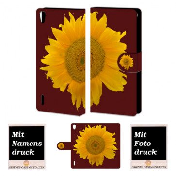 Handy Tasche mit Sonnenblumen Bild Druck für Huawei Ascend P7