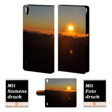 Huawei Ascend P7 Handy Tasche Hülle mit Sonnenaufgang Fotodruck