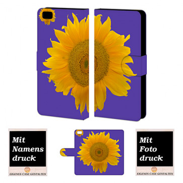 Huawei P8 Lite Handy Tasche Hülle mit Bild Druck Sonnenblumen Etui