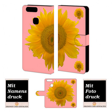 Huawei P9 Plus Handy Tasche Hülle mit Sonnenblumen Bild Druck