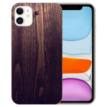 Handy Hülle Silikon TPU für iPhone 11 mit Bilddruck Holzoptik dunkelbraun