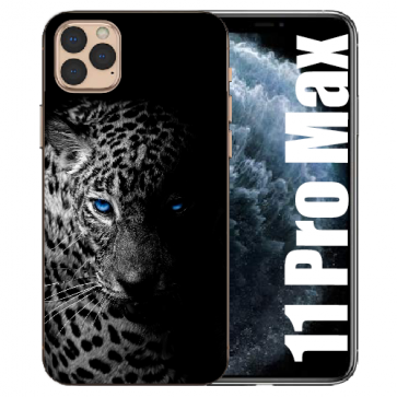 iPhone 11 Pro Max Handy Hülle TPU mit Bilddruck Leopard mit blauen Augen