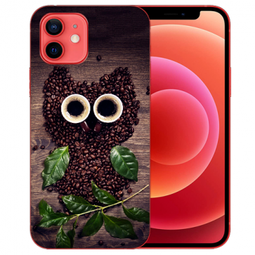 Silikon TPU Case Handyhülle für iPhone 12 mit Bilddruck Kaffee Eule Etui