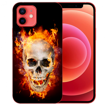 iPhone 12 Silikon TPU Case Handyhülle mit Bilddruck Totenschädel Feuer