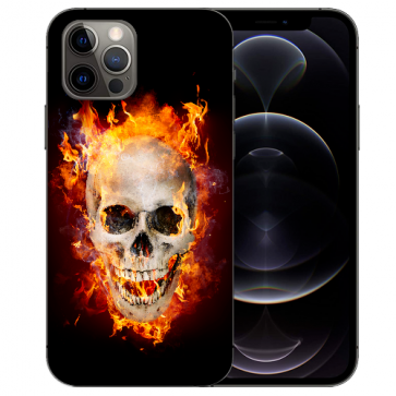 iPhone 12 Pro Handy Hülle Tasche mit Bilddruck Totenschädel Feuer