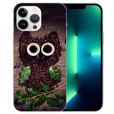  iPhone 13 Pro Handy Schutzhülle Silikon TPU mit Fotodruck Kaffee Eule