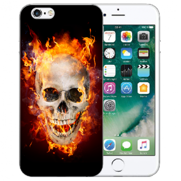 iPhone 6 / iPhone 6S Handy Silikon Hülle mit Totenschädel Feuer Bilddruck 