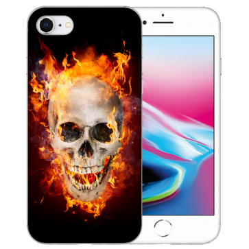 Silikon TPU Hülle für iPhone SE (2020) / (2022) mit Bilddruck Totenschädel Feuer