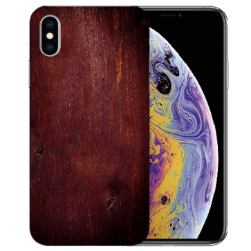 TPU Handy Tasche Hülle  für iPhone X / XS mit Fotodruck Eichenholz -Optik