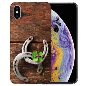 iPhone X / XS TPU Handy Tasche Etui mit Fotodruck Holz hufeisen