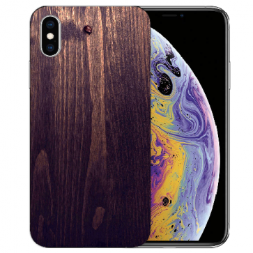 iPhone XS Max TPU Handy Hülle Tasche mit Holzoptik dunkelbraun Bilddruck Etui