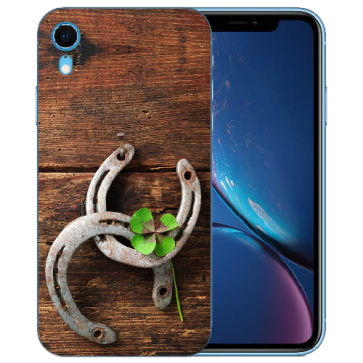 TPU Handy Hülle Silikon mit für iPhone XR Bilddruck Holz hufeisen