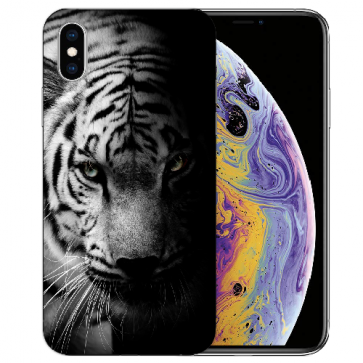 TPU Handy Tasche Hülle für iPhone X / XS mit Fotodruck Tiger Schwarz Weiß