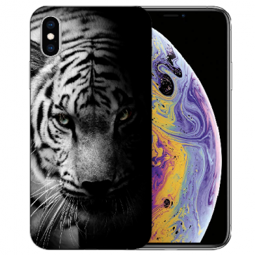 iPhone XS Max TPU Handy Hülle Tasche mit Bilddruck Tiger Schwarz Weiß