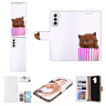 Samsung Galaxy S21 Handy Tasche mit Fotodruck Kätzchen Braun