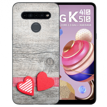 Handyhülle TPU Silikon mit Fotodruck Herzen auf Holz für LG K41s Etui