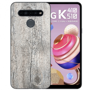 LG K51s Silikon TPU Handyhülle mit Fotodruck HolzOptik Grau