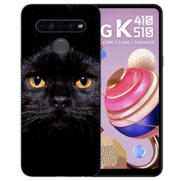 Silikon TPU Schutzhülle für LG K41s mit Schwarz Katze Bild Namendruck 