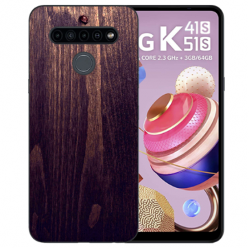 LG K41s Handyhülle TPU Silikon mit Fotodruck HolzOptik Dunkelbraun