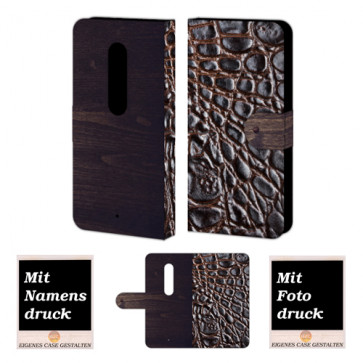 Moto X Play Croco-Holz Optik Handy Tasche Hülle Foto Bild Druck