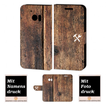 HTC 10 Schutzhülle Handy Tasche Hülle Etui mit Holz + Foto Druck