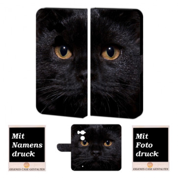 HTC U11 Plus Schutzhülle Handy Tasche mit Schwarz Katze Fotodruck 
