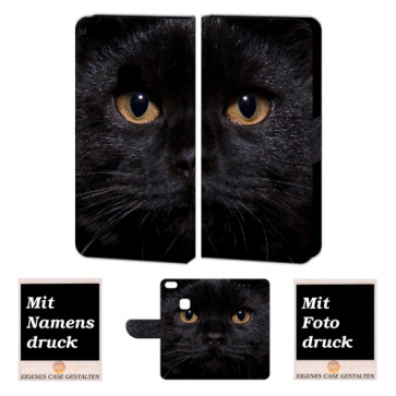 Huawei P10 Lite Schutzhülle Handyhülle mit Fotodruck Schwarz Katze 