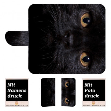 iPhone 6, 6s Handy Tasche Hülle mit Schwarz Katze + Fotodruck