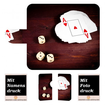 Handyhülle mit Spielkarten -Würfel + Fotodruck Text für iPhone 6 +/ 6s Plus