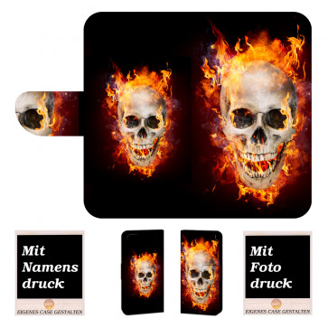 Handyhülle Tasche für iPhone 8 mit Totenschädel - Feuer Fotodruck Etui