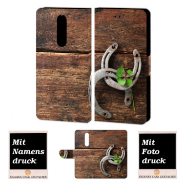 One Plus 6 Personalisierte Handy Tasche mit Holz - Hufeisen + Foto Druck