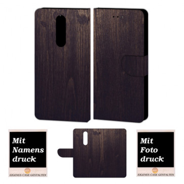 One Plus 6 Handy Schutzhülle Tasche Etui mit Holz Optik + Bild Druck