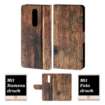 Nokia 3.1 Plus Schutzhülle Handy Tasche mit Holz + Bilddruck Text