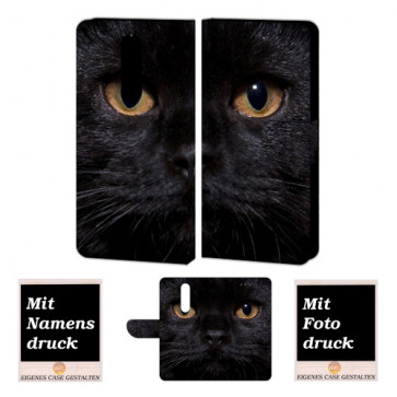Nokia 3.1 Plus Handyhülle Tasche mit Schwarz Katze + Fotodruck Etui