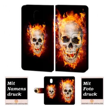 Nokia 3 Handy Hülle Tasche mit Totenschädel - Feuer + Foto Text Druck 