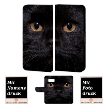 Samsung Galaxy S7 Handyhülle Tasche mit Schwarz Katze + Fotodruck
