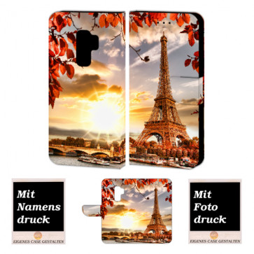 Samsung Galaxy S9 Handy Hülle Tasche mit Eiffelturm + Fotodruck Text