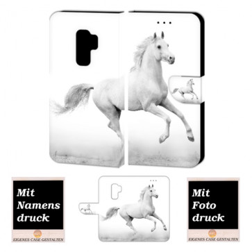 Samsung Galaxy S9 Plus Handy Tasche Hülle mit Pferd + Fotodruck Text