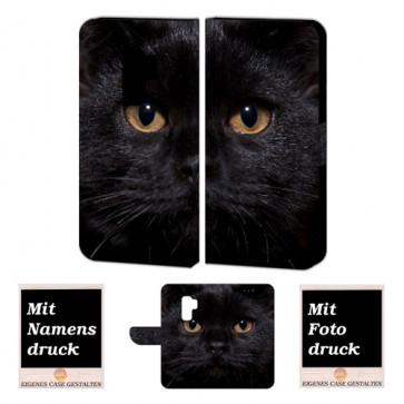 Samsung Galaxy S9 Handy Tasche mit Schwarz Katze +Fotodruck