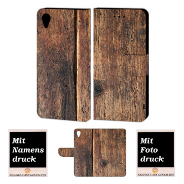 Schutzhülle Handy Tasche mit Fotodruck Holz für Sony Xperia X