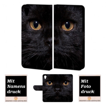 Sony Xperia X Schutzhülle Handy Tasche mit Schwarz Katze Fotodruck 