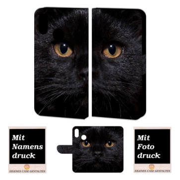 Motorola Moto One Handy Tasche mit Schwarz Katze + Bild Druck