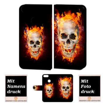 One Plus 5 Handy Hülle Tasche mit Totenschädel - Feuer + Bild +Text + Druck Etui
