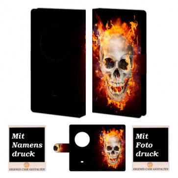 Nokia Lumia 1020 Handyhülle mit Totenschädel - Feuer + Bilddruck Text